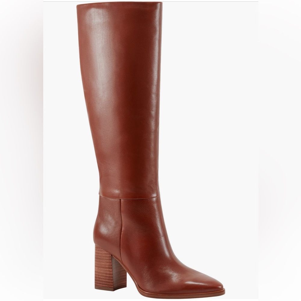 Brand New - Marc Fisher Tall Leather Block Heel Boots in Cognac Brown
